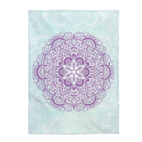 Purple Mandala On Blue Velveteen Plush Blanket Custom Blanket, Plush Throw Blanket for Home, Office, Dorm, Super Soft 3 Sizes,