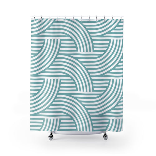 Deco Style Wave Pattern Light Teal Custom Design Fabric Shower Curtain, 71 x 74 Bathroom Decor