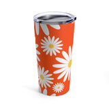 Fresh Daisies On Orange Stainless Steel 20 oz. Vacuum Insulated Tumbler, Tight Sealed Clear Lid, Travel Sized