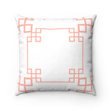 Geometric Chinoiserie Pattern Reversible Pink Blush and White Print Original Design Spun Polyester Square Pillow 4 Sizes