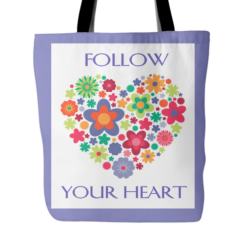 Follow Your Heart Tote Bag 18 x 18 - Iris, Soft Yellow, Soft Green, - Mind Body Spirit