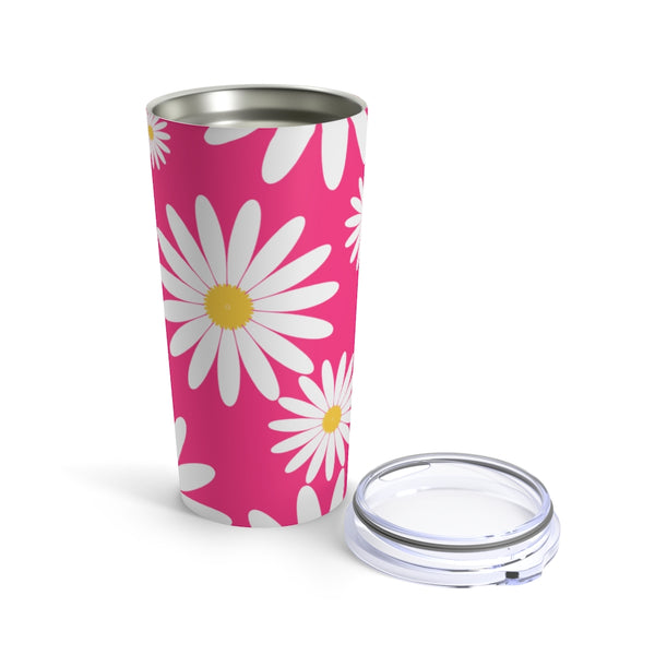 Fresh Daisies On Hot Pink Stainless Steel 20 oz. Vacuum Insulated Tumbler, Tight Sealed Clear Lid, Travel Sized