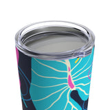 Fresh Tropical Print on Navy Stainless Steel 20 oz. Vacuum Insulated Tumbler, Tight Sealed Clear Lid, Travel Sized