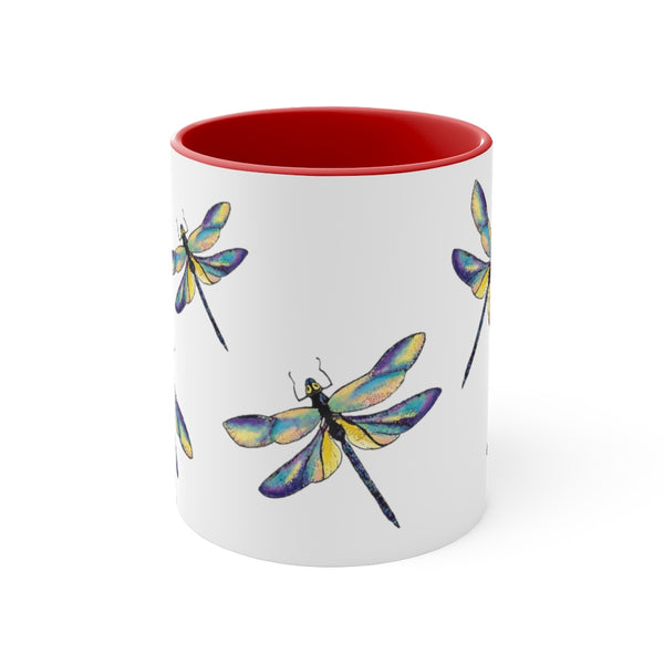 Beautiful Dragonflies Ceramic Coffee Mugs With Color Glazed Interior In 5 Colors