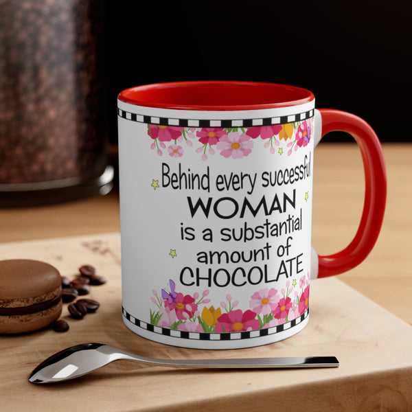 Behind Every Successful Woman Ceramic Mug 11 oz with Color Glazed Interior in 5 Colors, Coffee Mugs Tea