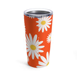 Fresh Daisies On Orange Stainless Steel 20 oz. Vacuum Insulated Tumbler, Tight Sealed Clear Lid, Travel Sized