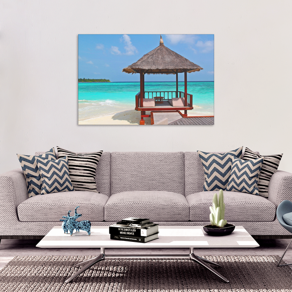 Beach Hut Canvas Wall Art - Blue Inviting Water with Beach Hut in 4 Sizes - Mind Body Spirit