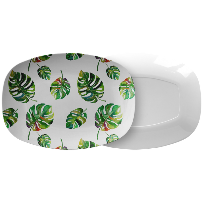 Big Tropical Leaves ThermoSāf® Polymer 10 x 14 Inch Platter Microwave Safe