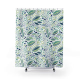 Modern Pods and Dots In Blues and Greens Custom Design Fabric Shower Curtains, 71