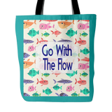 Go With The Flow Cute Fish Tote Bag 18 x 18 - Teal - Mind Body Spirit