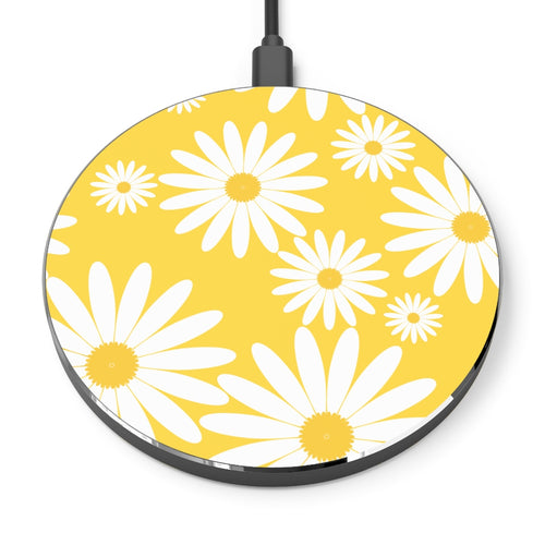 Fresh Daisies On Yellow Wireless Cell Phone Charger Pad, 10W Qi Fast Ultra Slim Custom Designed iPhone, Samsung, Cell Phones