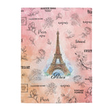 Eiffel Tower Vintage Look Velveteen Plush Blanket Custom Blanket, Plush Throw Blanket for Home, Office, Dorm, Super Soft 3 Sizes,