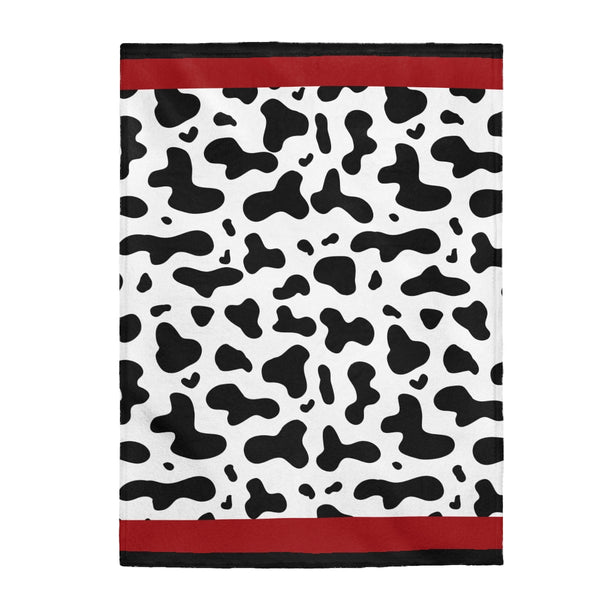 Cow Print Red Border Velveteen Plush Blanket Custom Blanket, Plush Throw Blanket for Home, Office, Dorm, Super Soft 3 Sizes,