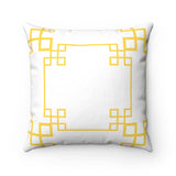 Geometric Chinoiserie Pattern Reversible Yellow and White Print Original Design Spun Polyester Square Pillow 4 Sizes