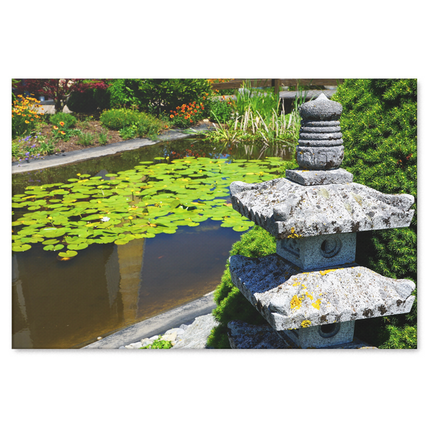 Temple Garden Pagoda Canvas Wall Art - Peaceful Garden With Floating Lily Pads in 4 Sizes - Mind Body Spirit