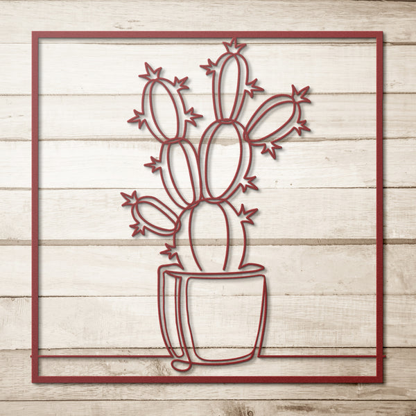 Cactus In Pot In Frame Custom Metal Wall Decor Wall Art Desert Plant Wall Decoration