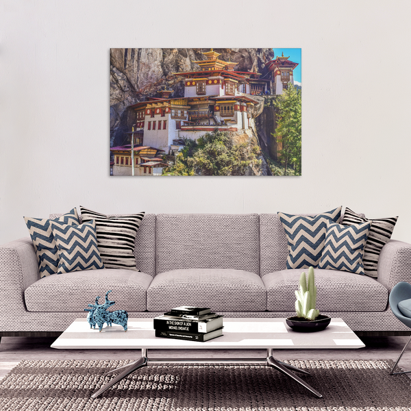 Monastery Tigers Nest Canvas Wall Art - Stunning Bhutan Monastery Perched On A Rock Wall in 4 Sizes - Mind Body Spirit