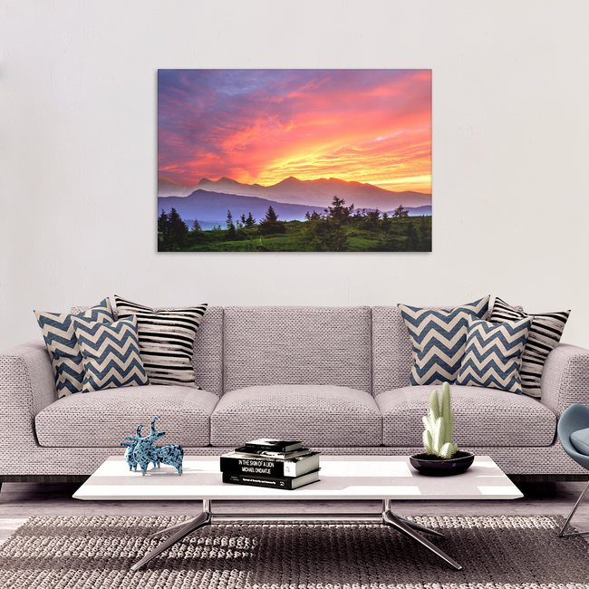 Mountain Sunset Canvas Art - Striking Colorful Fine Art in 4 Sizes; 8x12, 16x24, 20x30, 24x36, - Mind Body Spirit