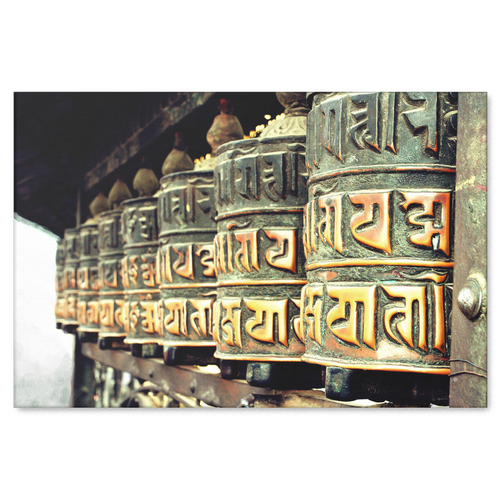 Tibetan Prayer Wheels Canvas Wall Art - Amazing Image of Well Used Tibetan Prayer Wheels in 4 Sizes - Mind Body Spirit