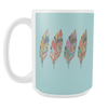 Big Four Feathers 15 oz Mug Blue Background - Mind Body Spirit