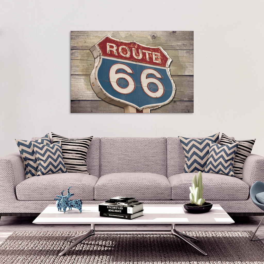 Rustic Vintage Route 66 Sign on Wood - Canvas Art Decor in 4 Sizes ...