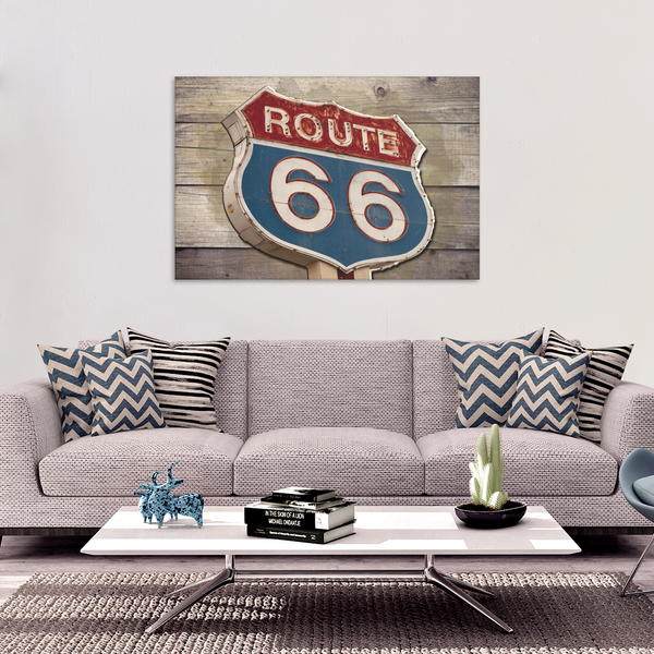 Rustic Vintage Route 66 Sign on Wood Canvas Art Decor in 4 Sizes - Mind Body Spirit