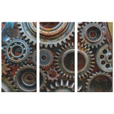 Rusty Looking Gears Triptych 3 Panel Canvas Wall Art, 3 Sizes, Industrial, Contemporary, Steampunk, Living Room, Bedroom, Den, Family Room,