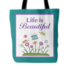 Life Is Beautiful Tote Bag 18 x 18 - White, Purple, Yellow, Teal - Mind Body Spirit