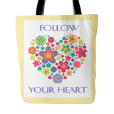 Follow Your Heart Tote Bag 18 x 18 - Iris, Soft Yellow, Soft Green, - Mind Body Spirit