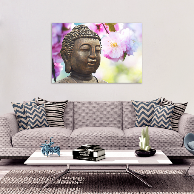 Buddha In Spring Canvas Wall Art -  With Spring Blossoms and Buddha, Available in 4 Sizes - Mind Body Spirit
