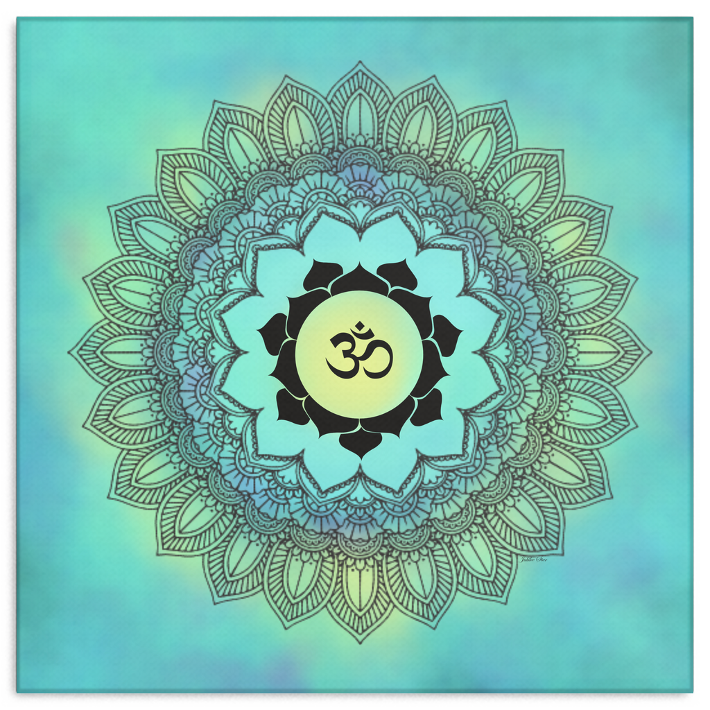 Mandala Om Turquoise Canvas Wall Art, Wonderful Symbolic Art,