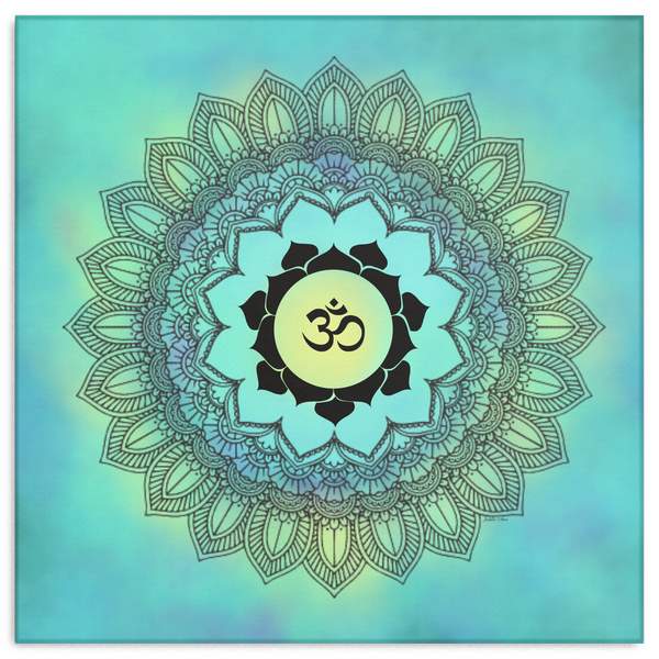 Mandala Om Turquoise Canvas Wall Art - Wonderful Symbolic Art in 4 Sizes; 8x8, 16x16, 24x24, 40x40 - Mind Body Spirit
