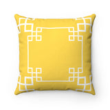 Geometric Chinoiserie Pattern Reversible Yellow and White Print Original Design Spun Polyester Square Pillow 4 Sizes