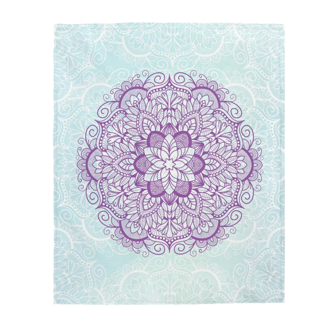 Purple Mandala On Blue Velveteen Plush Blanket Custom Blanket, Plush Throw Blanket for Home, Office, Dorm, Super Soft 3 Sizes,