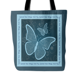 Spread Your Wings And Fly 18 x 18 Tote Bag - Dark Blue, White, Light Blue - Mind Body Spirit