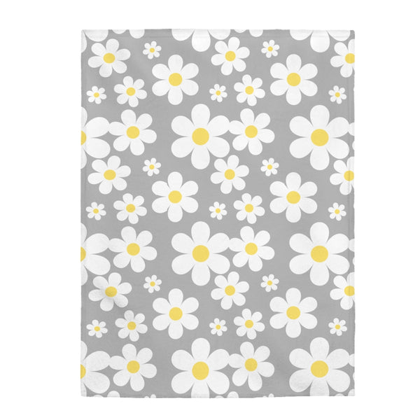 Mod Flowers On Gray Velveteen Plush Blanket Custom Blanket, Plush Throw Blanket for Home, Office, Dorm, Super Soft 3 Sizes,