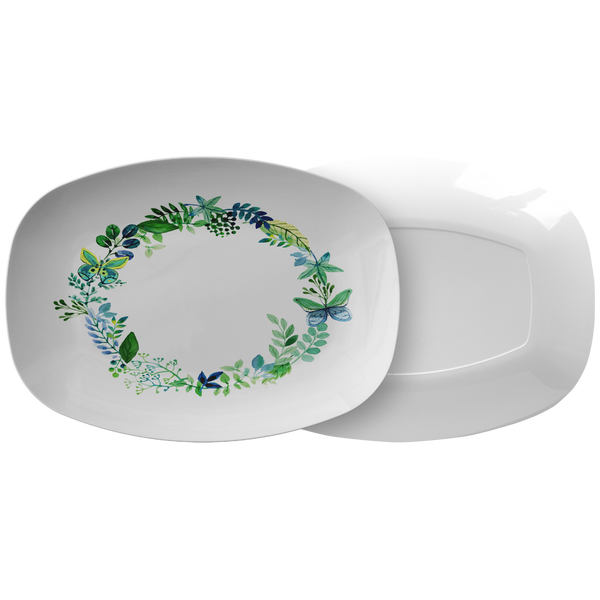 Butterfly Wreath Watercolor Designer Platter - Microwave, Dishwasher Safe - Mind Body Spirit