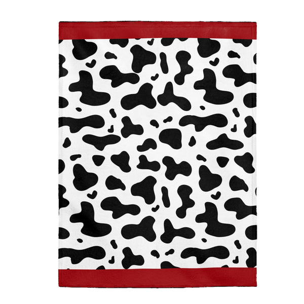 Cow Print Red Border Velveteen Plush Blanket Custom Blanket, Plush Throw Blanket for Home, Office, Dorm, Super Soft 3 Sizes,