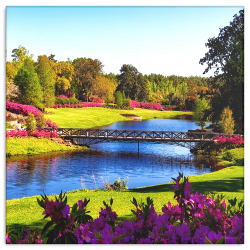 Floral Garden With Lake Canvas Wall Art - Square, 4 Sizes - Mind Body Spirit