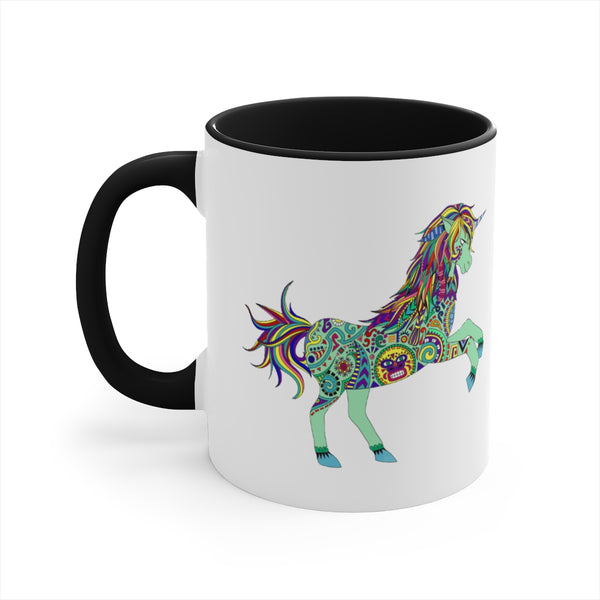 Boho Colorful Unicorn Ceramic Mug 11 oz with Color Glazed Interior in 5 Colors, Coffee Mugs, Tea Mug