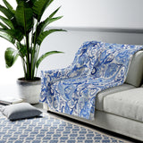 Vintage Oriental Paisley Blue Pattern Velveteen Plush Blanket Custom Blanket, Plush Throw Blanket for Home, Office, Dorm, Super Soft 3 Sizes,