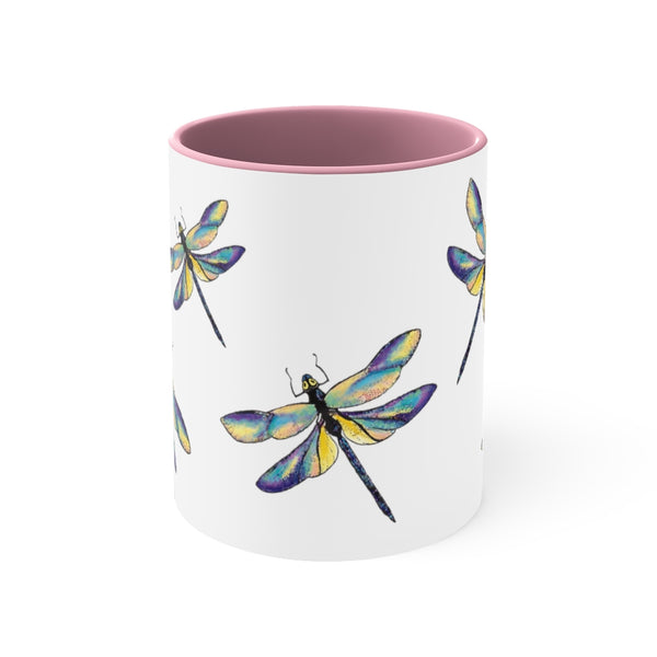 Beautiful Dragonflies Ceramic Coffee Mugs With Color Glazed Interior In 5 Colors
