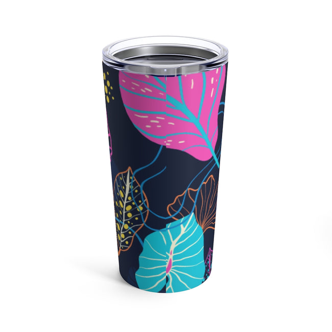 Fresh Tropical Print on Navy Stainless Steel 20 oz. Vacuum Insulated Tumbler, Tight Sealed Clear Lid, Travel Sized