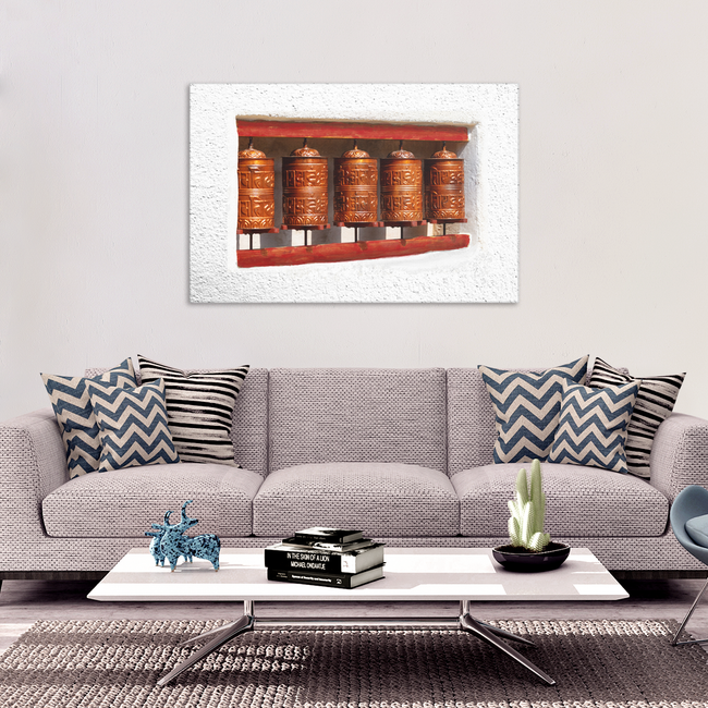Prayer Wheels on Wall Canvas Wall Art - Unique Expression of Healing in 4 Sizes - Mind Body Spirit