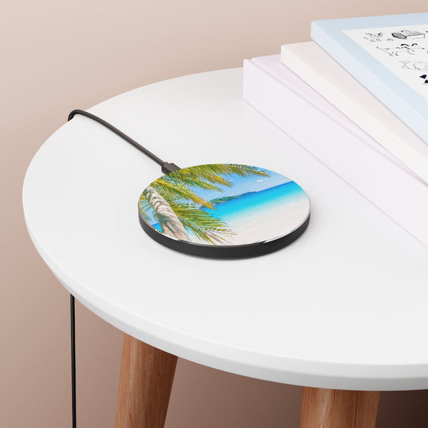 Blue Water Beach Custom Designed Cell Phone Wireless Pad Charger for iPhone, Samsung, All Cell Phones