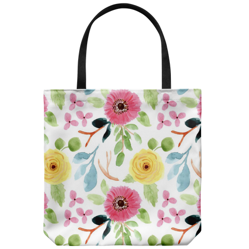 'Joelle' Fresh Watercolor Floral Custom Design Tote Bag 18 x 18 - Mind Body Spirit