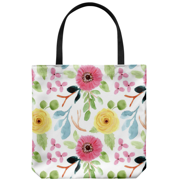 'Joelle' Fresh Watercolor Floral Custom Design Tote Bag 18 x 18 - Mind Body Spirit