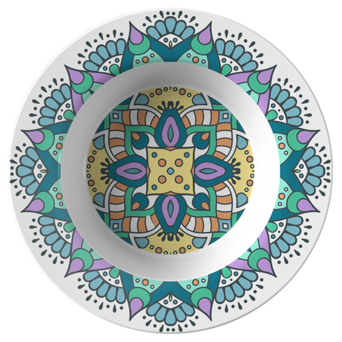 Lovely Della Mandala Designer Bowl 8.5 Inches - Microwave, Dishwasher Safe - Mind Body Spirit