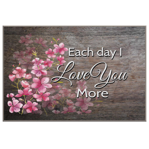 "Each Day I Love You More" Cherry Blossoms Wood Look Canvas Wall Art - Mind Body Spirit