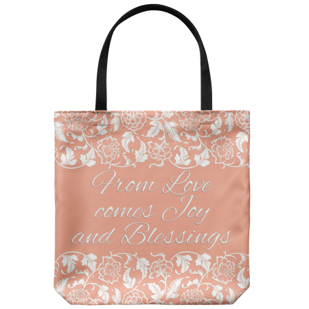 'Trish' Pink Camellia Floral Custom Designed Tote Bag 18 x 18 - Pinks, Blues, Tans